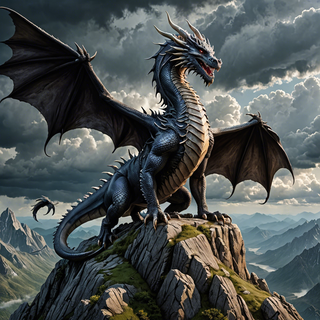 a majestic dragon perched on a mountain peak, storm clouds, epic fantasy, highly detailed — image 20
