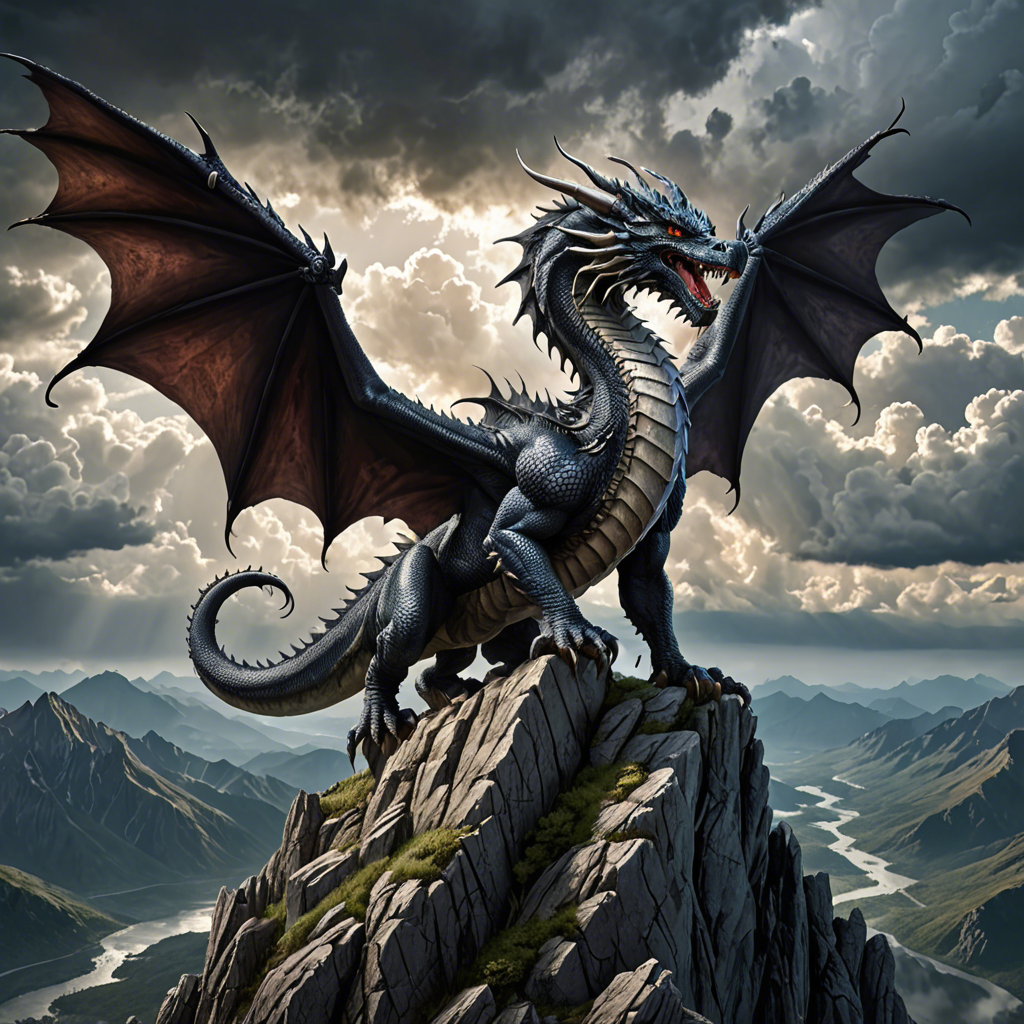 a majestic dragon perched on a mountain peak, storm clouds, epic fantasy, highly detailed — image 22