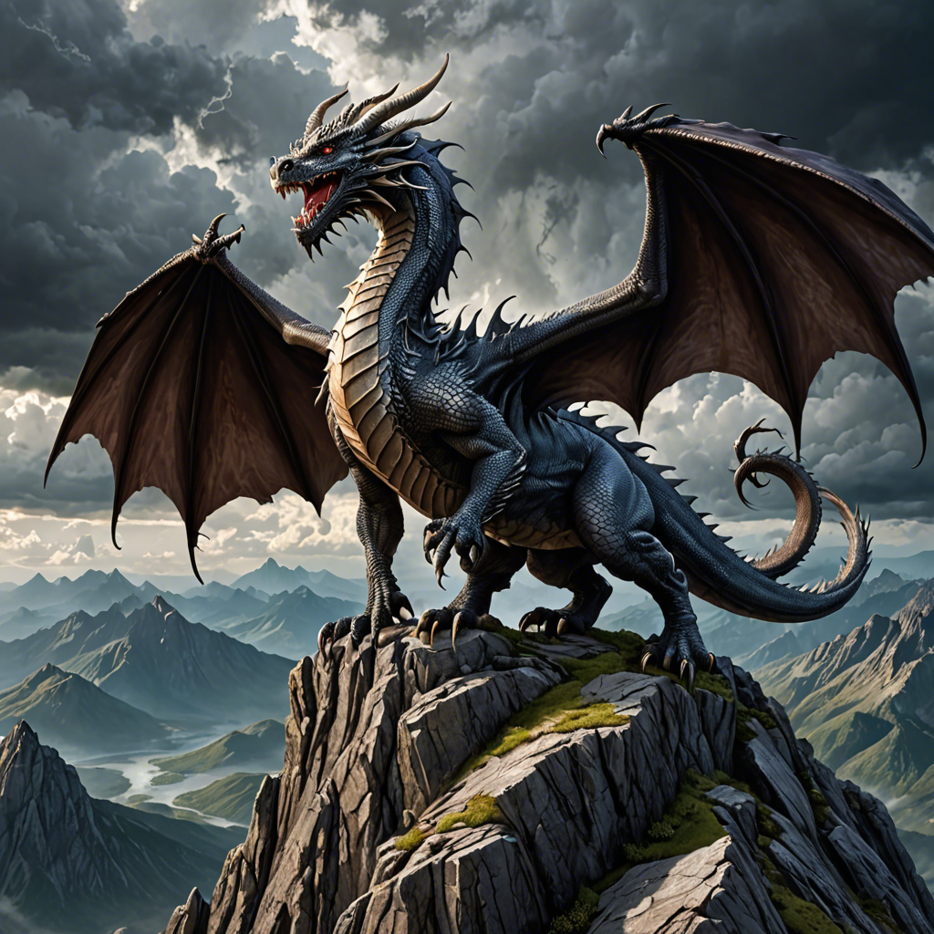 a majestic dragon perched on a mountain peak, storm clouds, epic fantasy, highly detailed — image 23