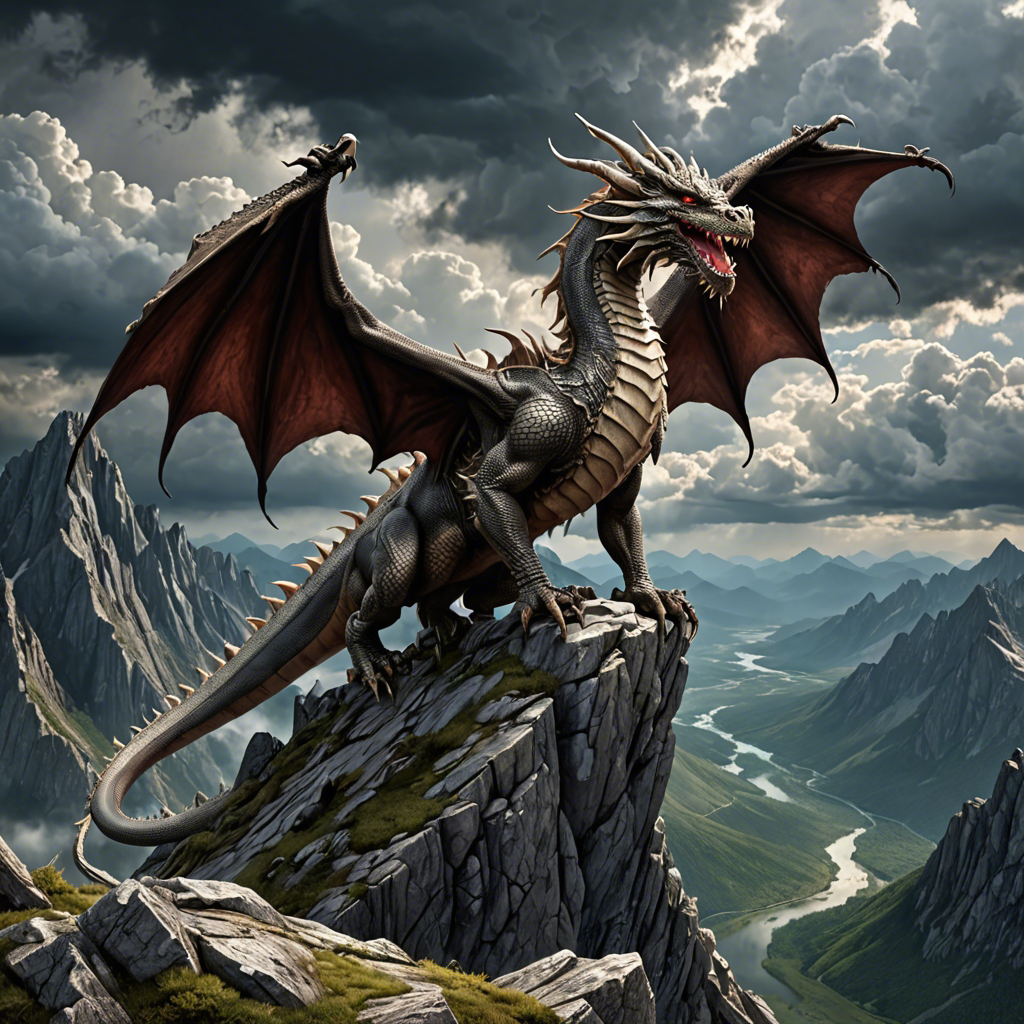a majestic dragon perched on a mountain peak, storm clouds, epic fantasy, highly detailed — image 24