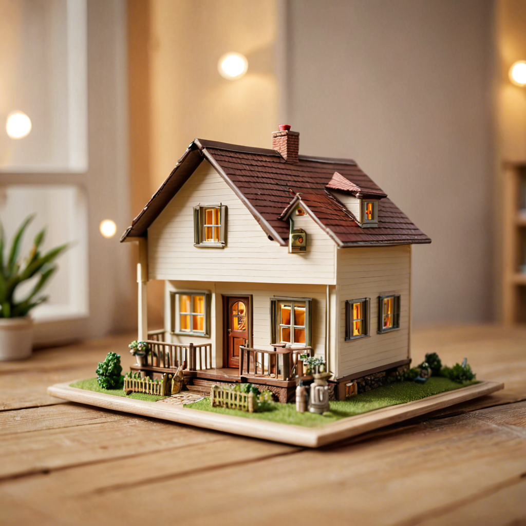 a miniature toy house on a wooden table, dollhouse style, soft studio lighting, tilt shift, detailed — image 1