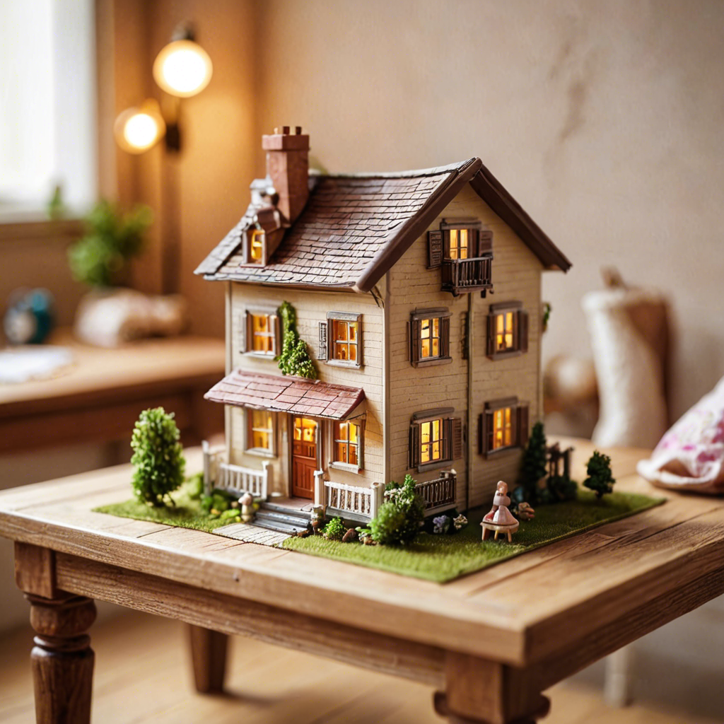 a miniature toy house on a wooden table, dollhouse style, soft studio lighting, tilt shift, detailed — image 6