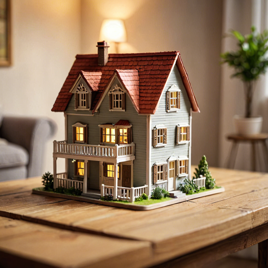 a miniature toy house on a wooden table, dollhouse style, soft studio lighting, tilt shift, detailed — image 9