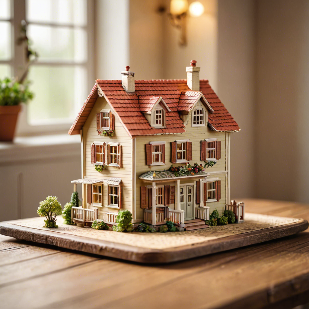 a miniature toy house on a wooden table, dollhouse style, soft studio lighting, tilt shift, detailed — image 10