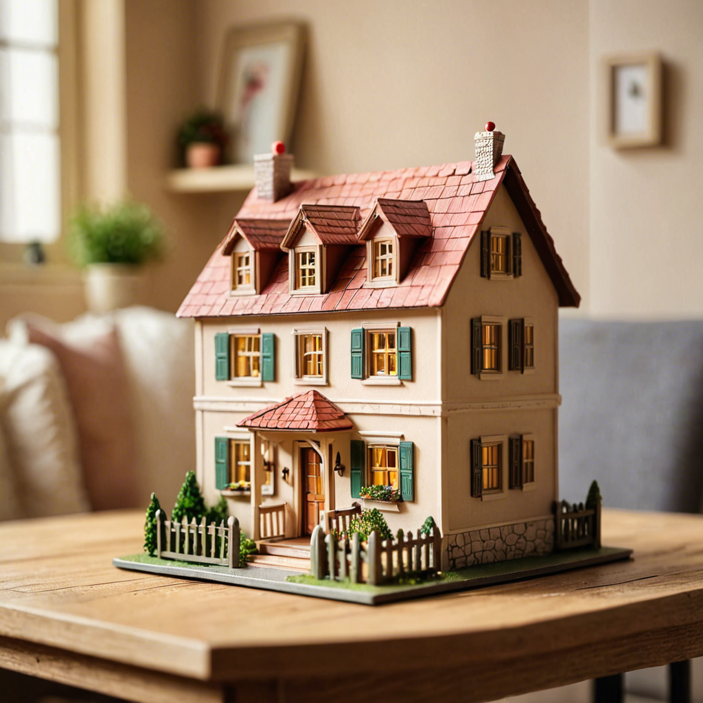 a miniature toy house on a wooden table, dollhouse style, soft studio lighting, tilt shift, detailed — image 13