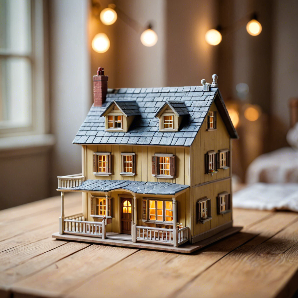 a miniature toy house on a wooden table, dollhouse style, soft studio lighting, tilt shift, detailed — image 14