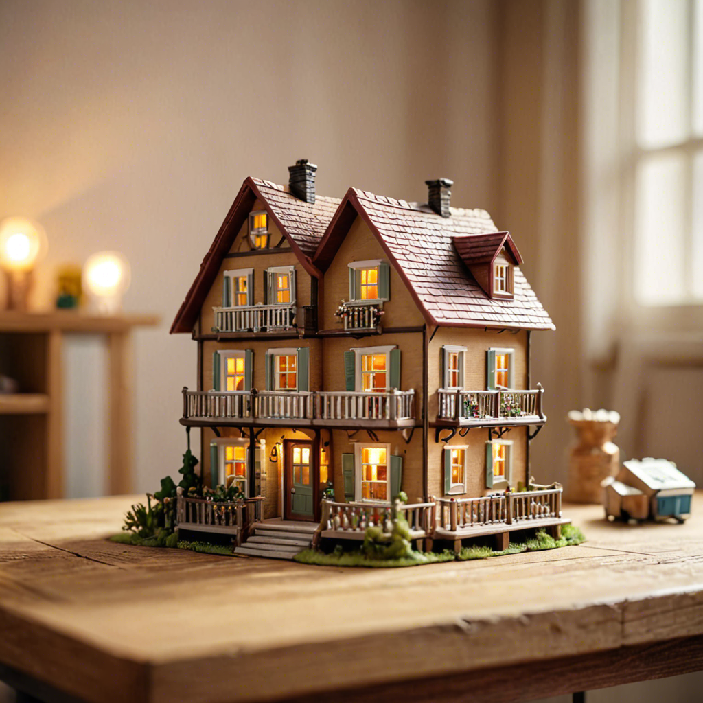 a miniature toy house on a wooden table, dollhouse style, soft studio lighting, tilt shift, detailed — image 15