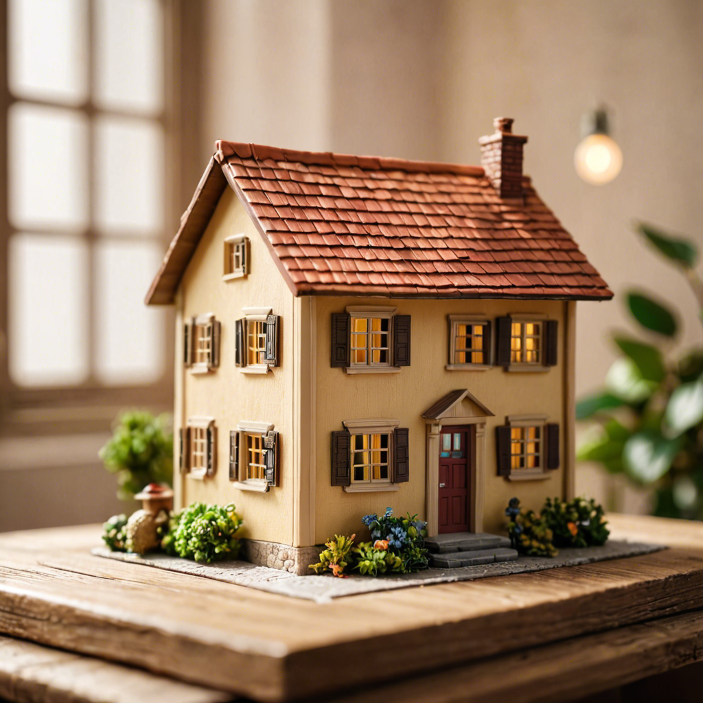 a miniature toy house on a wooden table, dollhouse style, soft studio lighting, tilt shift, detailed — image 16