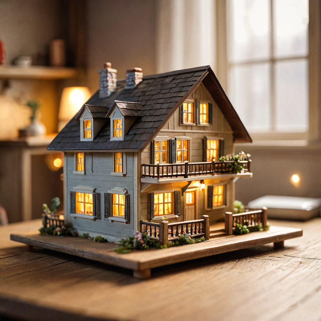 a miniature toy house on a wooden table, dollhouse style, soft studio lighting, tilt shift, detailed — image 17