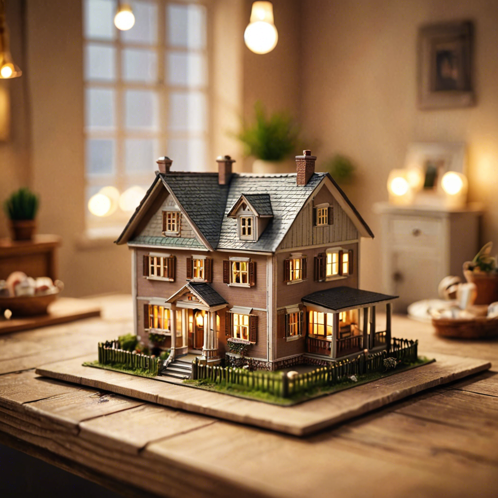 a miniature toy house on a wooden table, dollhouse style, soft studio lighting, tilt shift, detailed — image 19