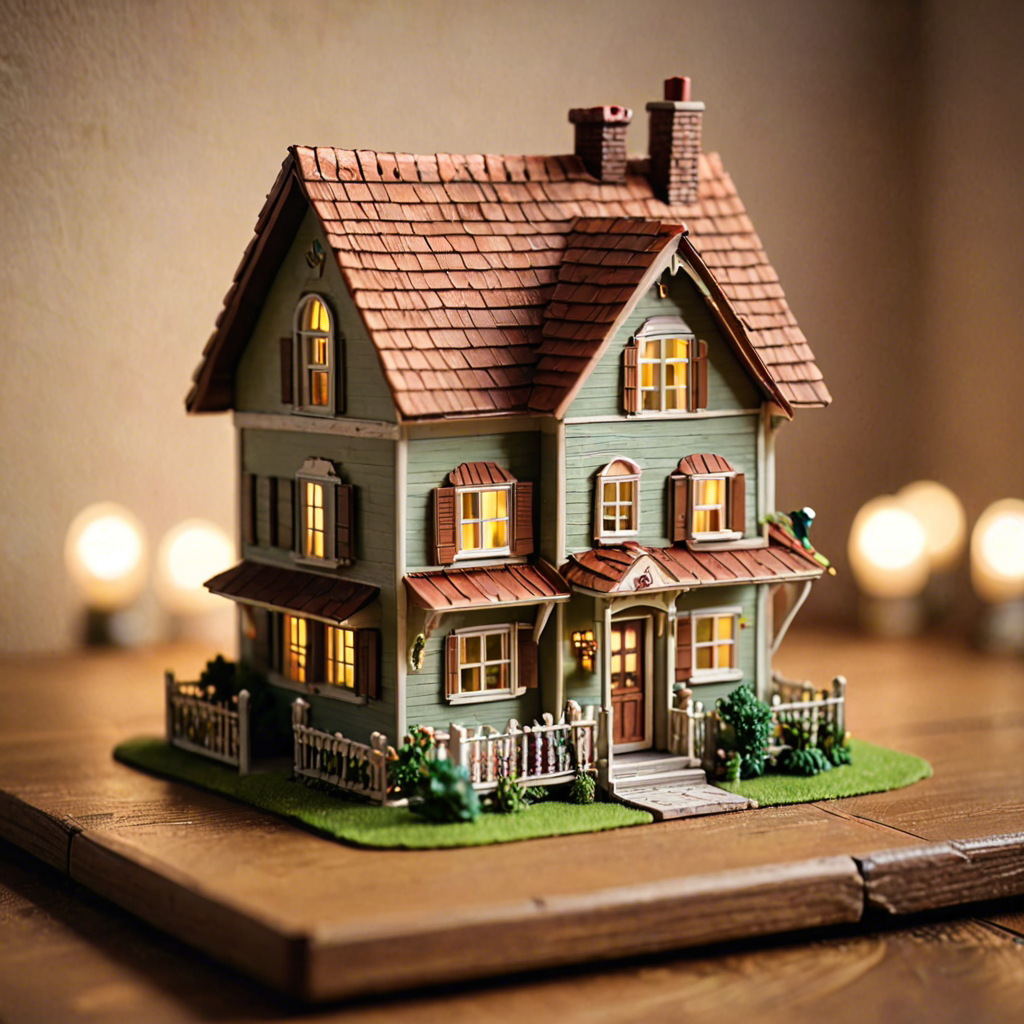 a miniature toy house on a wooden table, dollhouse style, soft studio lighting, tilt shift, detailed — image 22