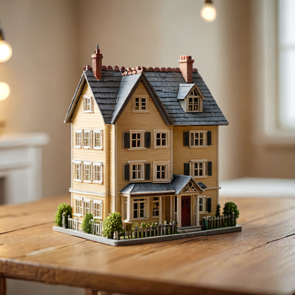 a miniature toy house on a wooden table, dollhouse style, soft studio lighting, tilt shift, detailed — image 23