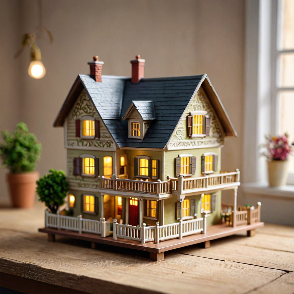 a miniature toy house on a wooden table, dollhouse style, soft studio lighting, tilt shift, detailed — image 24