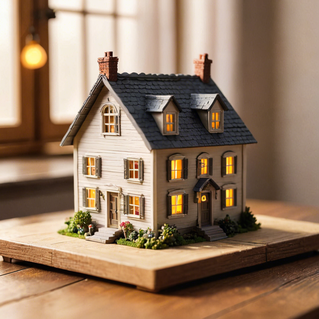 a miniature toy house on a wooden table, dollhouse style, soft studio lighting, tilt shift, detailed — image 1