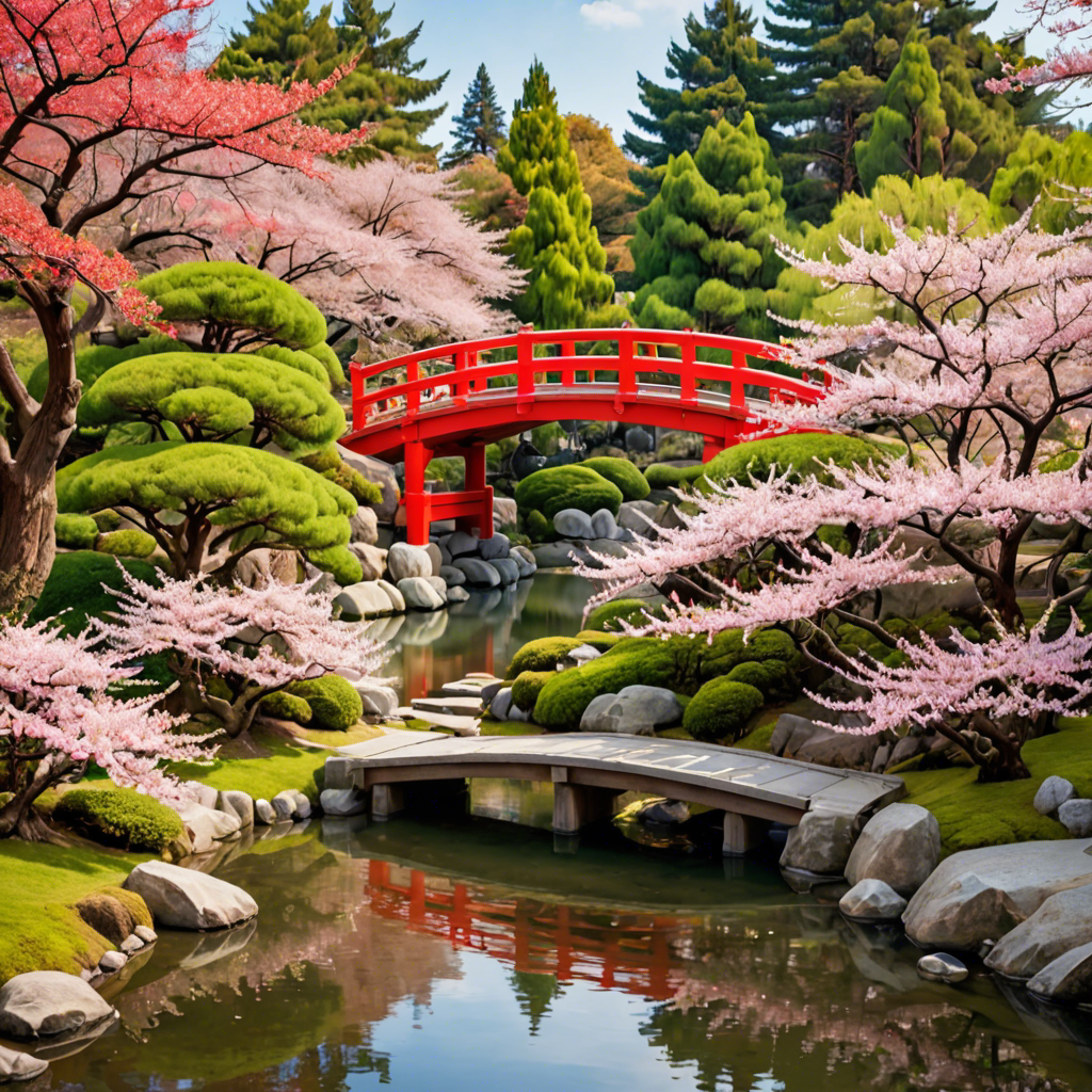 a peaceful japanese garden with a red bridge and cherry blossoms, soft light, detailed — image 4