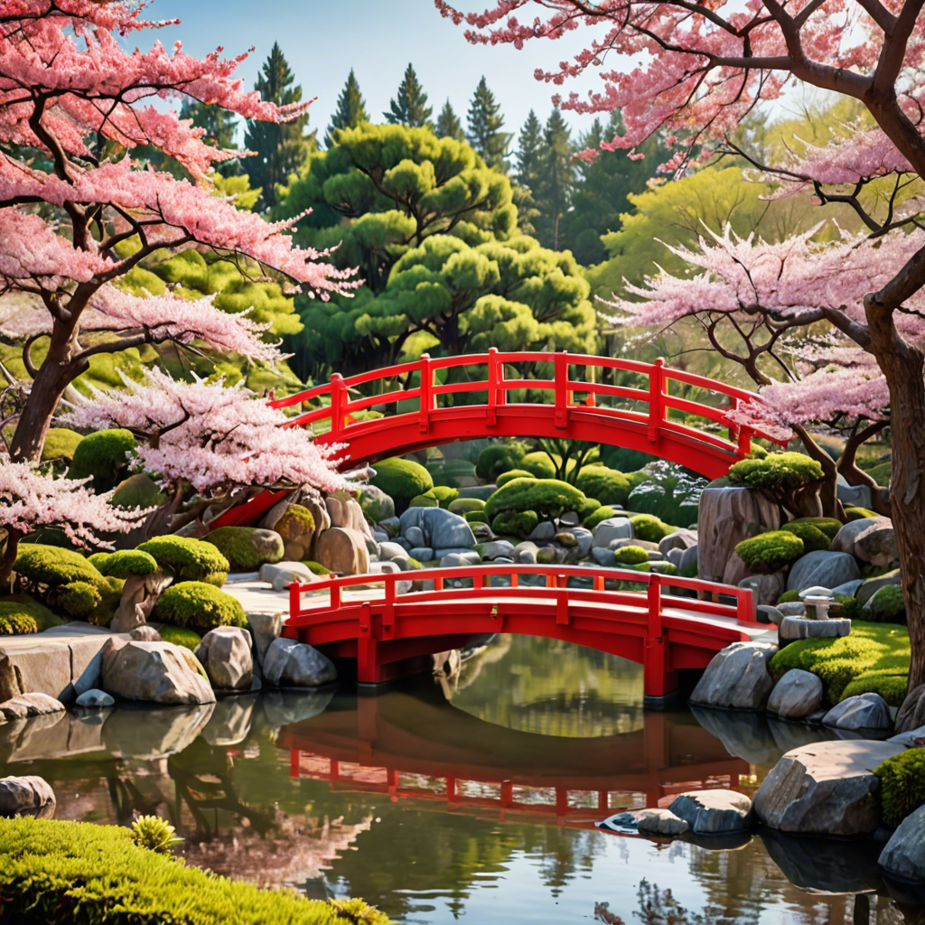 a peaceful japanese garden with a red bridge and cherry blossoms, soft light, detailed — image 18