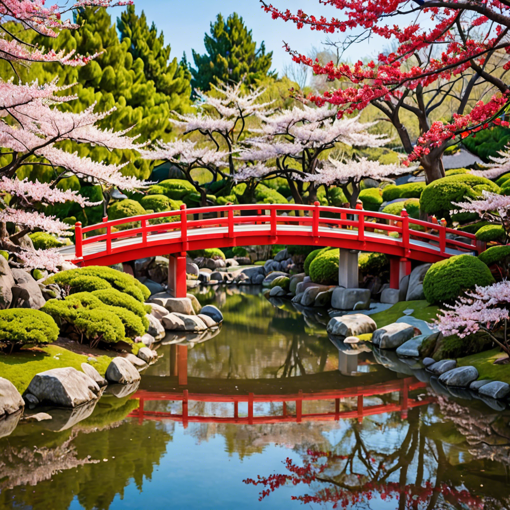 a peaceful japanese garden with a red bridge and cherry blossoms, soft light, detailed — image 24