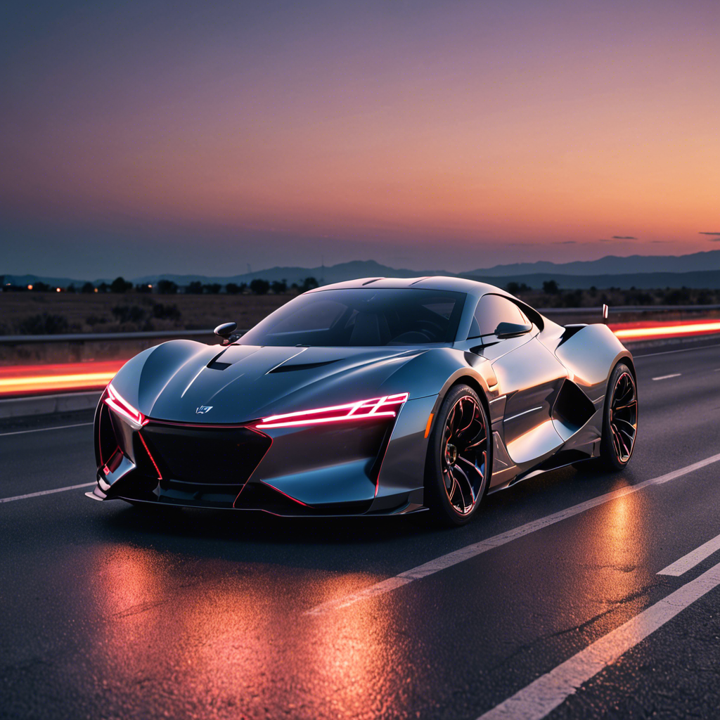 a sleek futuristic sports car on an empty highway at dusk, neon reflections, detailed — image 3