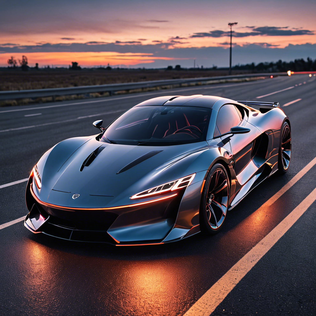 a sleek futuristic sports car on an empty highway at dusk, neon reflections, detailed — image 4