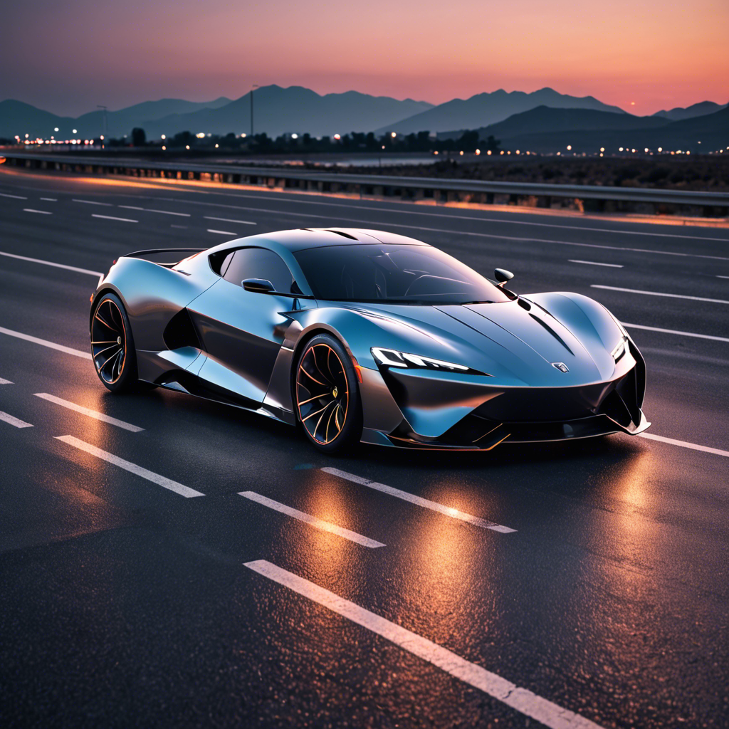 a sleek futuristic sports car on an empty highway at dusk, neon reflections, detailed — image 5