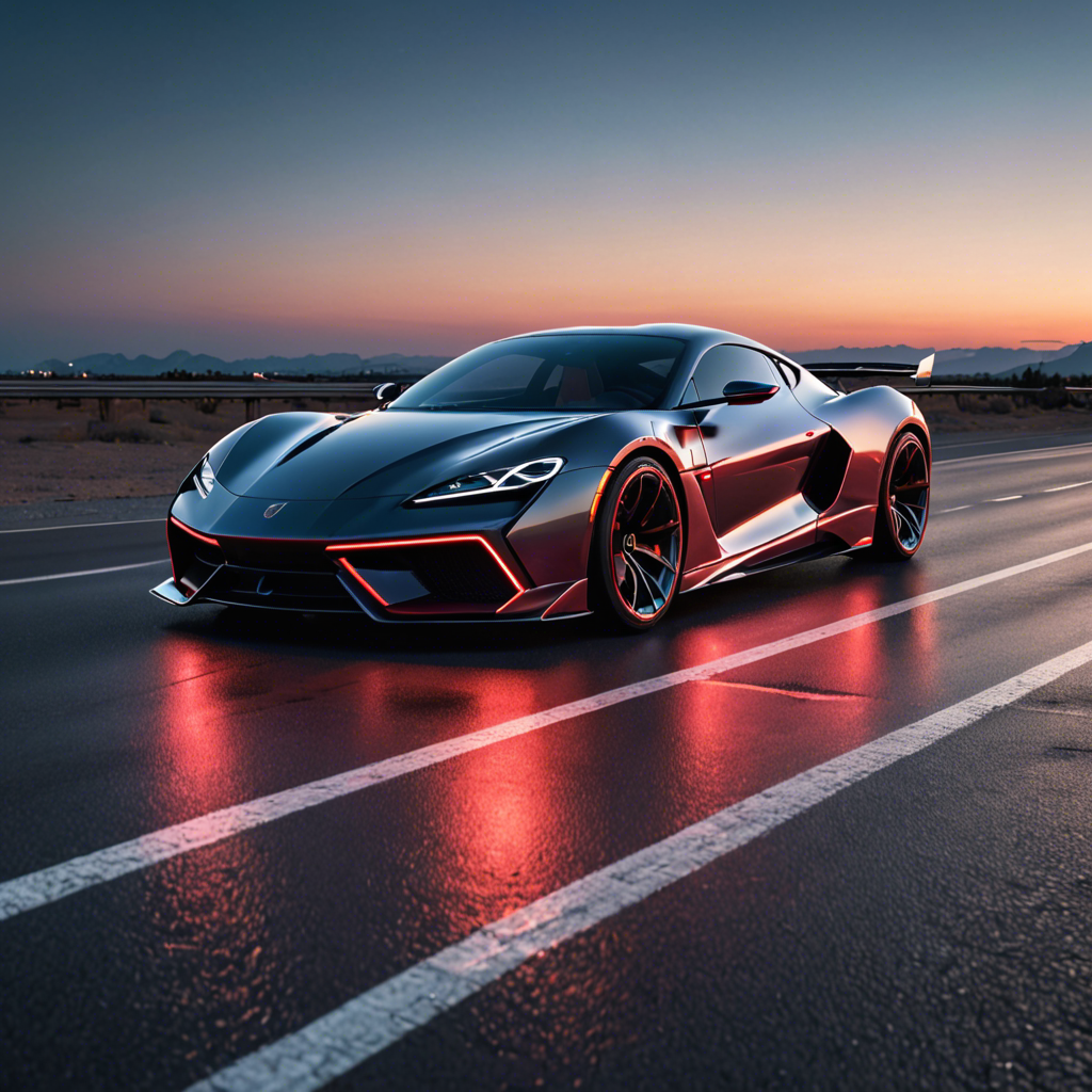 a sleek futuristic sports car on an empty highway at dusk, neon reflections, detailed — image 7