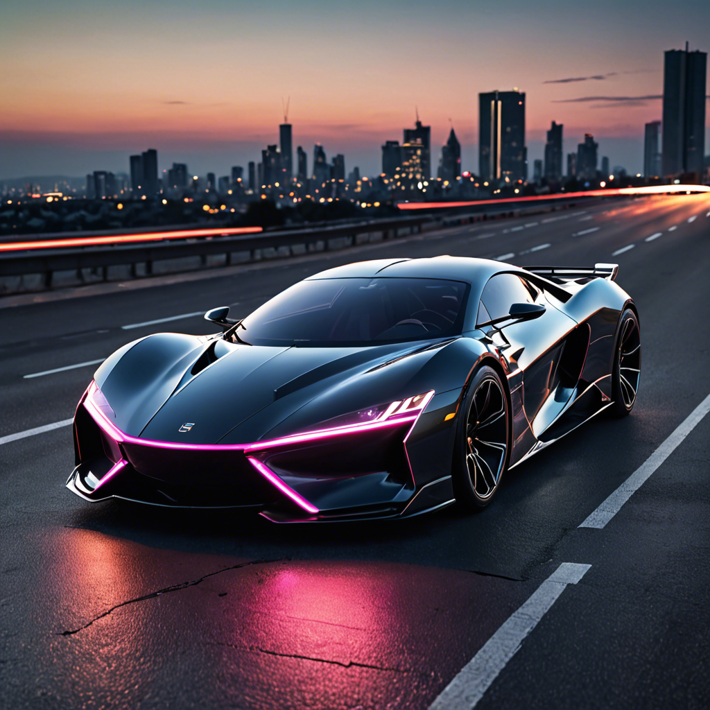 a sleek futuristic sports car on an empty highway at dusk, neon reflections, detailed — image 10