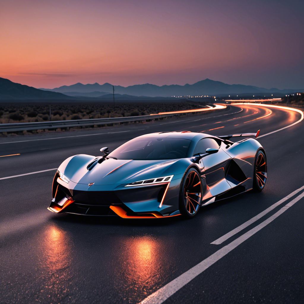 a sleek futuristic sports car on an empty highway at dusk, neon reflections, detailed — image 13