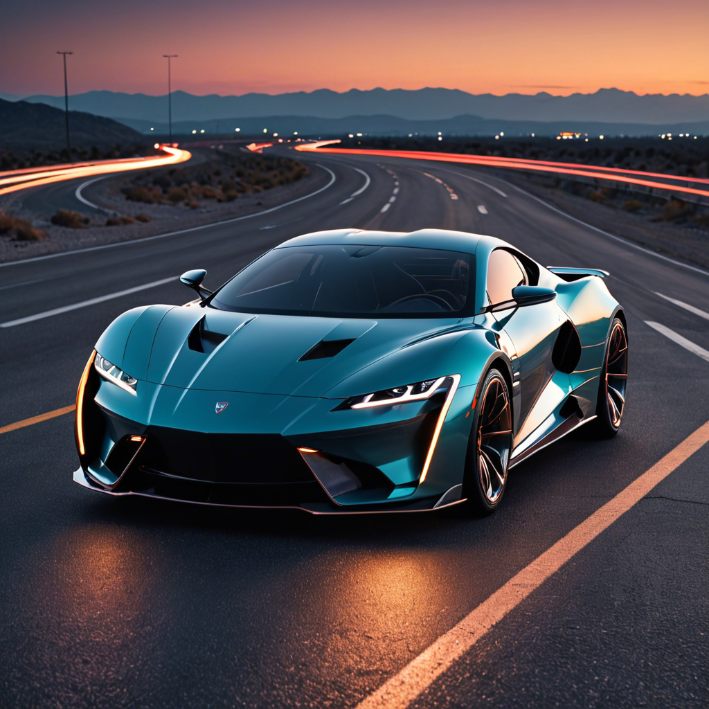 a sleek futuristic sports car on an empty highway at dusk, neon reflections, detailed — image 16