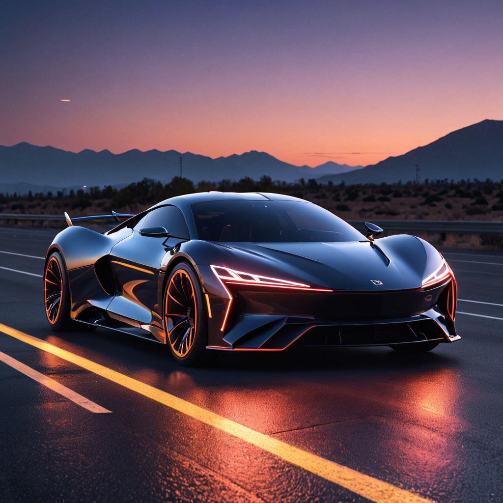 a sleek futuristic sports car on an empty highway at dusk, neon reflections, detailed — image 17