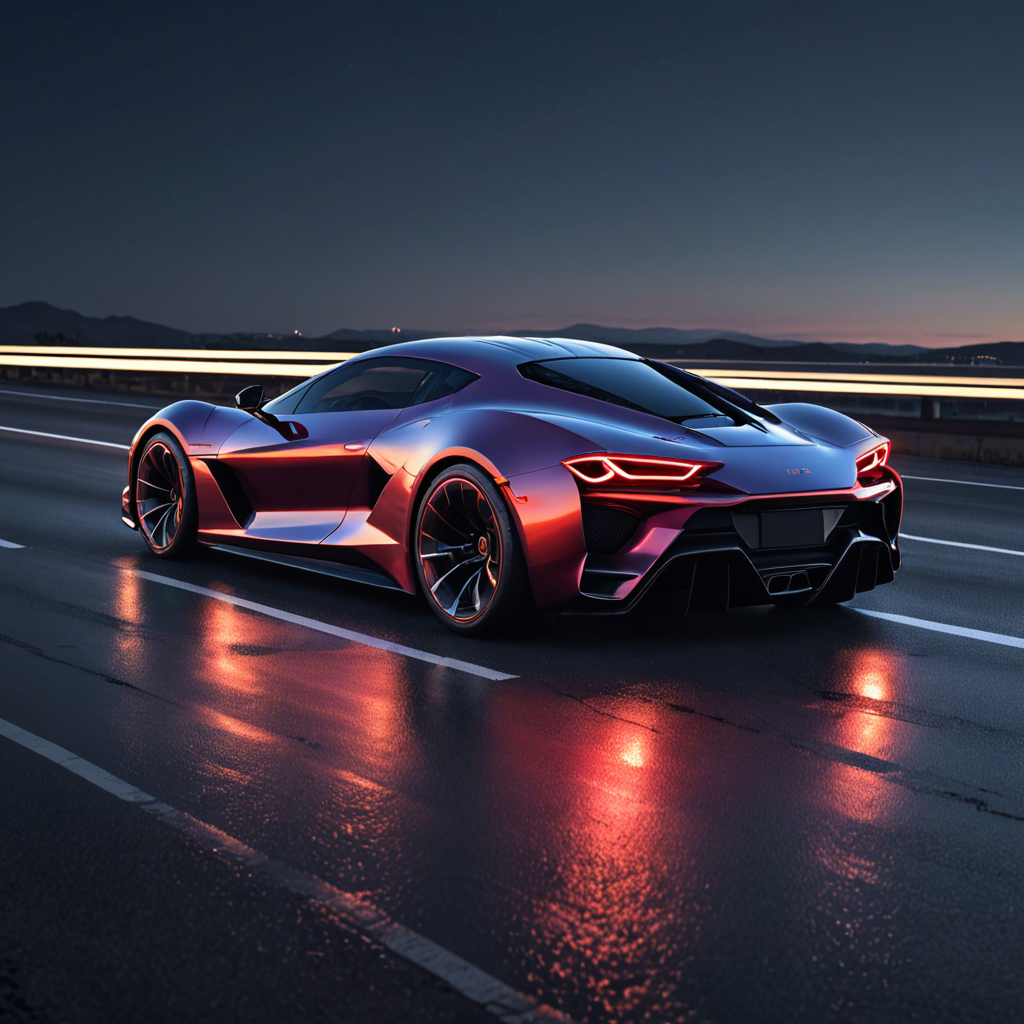 a sleek futuristic sports car on an empty highway at dusk, neon reflections, detailed — image 20