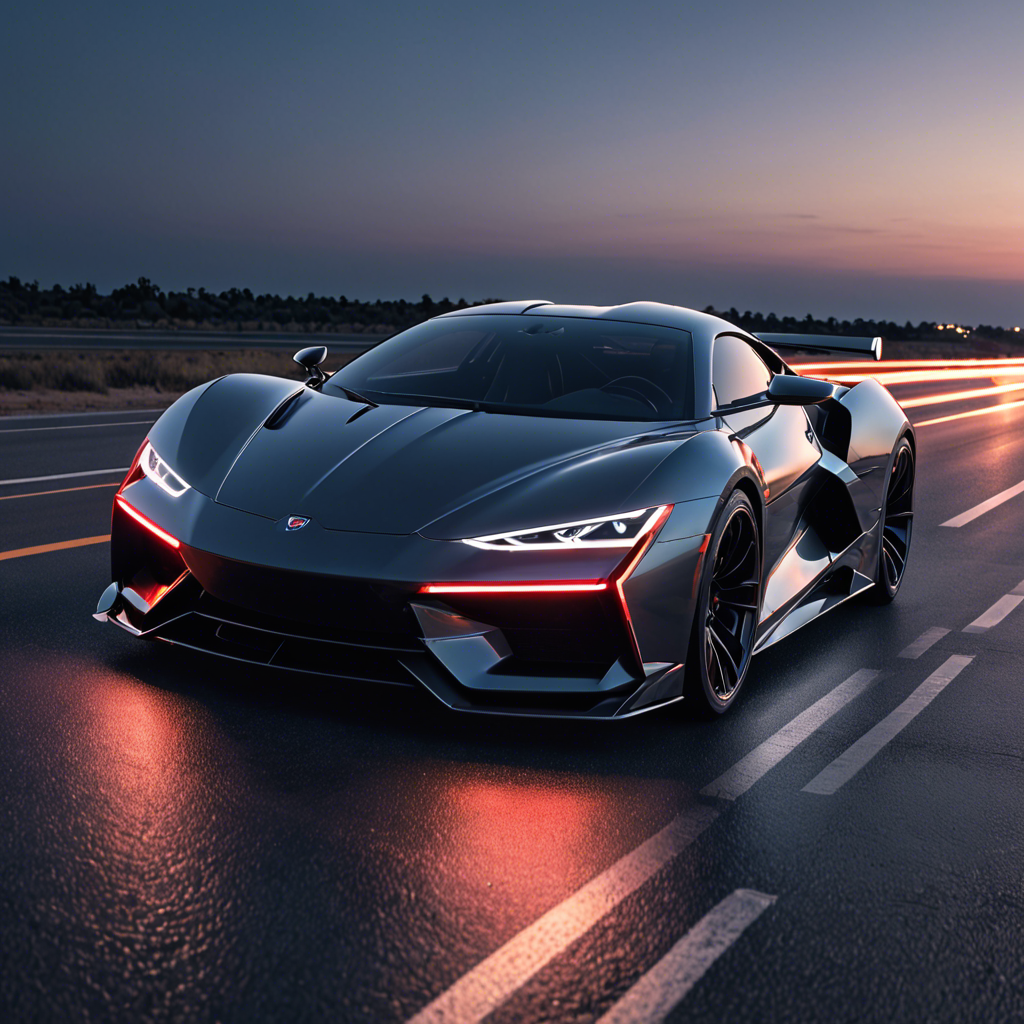 a sleek futuristic sports car on an empty highway at dusk, neon reflections, detailed — image 25