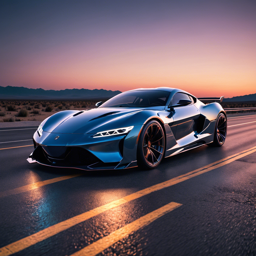 a sleek futuristic sports car on an empty highway at dusk, neon reflections, detailed — image 3