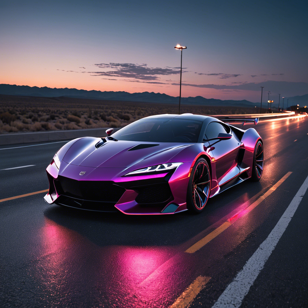 a sleek futuristic sports car on an empty highway at dusk, neon reflections, detailed — image 4