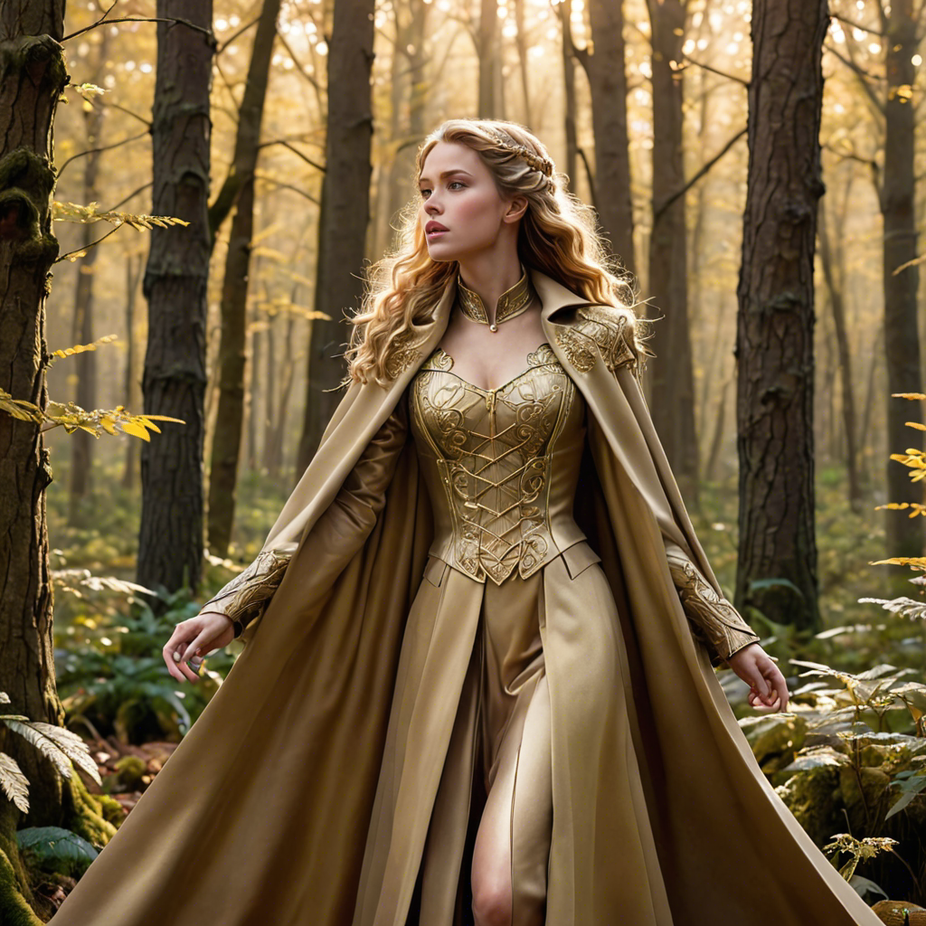 a warrior princess in a tailored long coat, singing softly in an enchanted forest, soft golden glow, detailed — image 6
