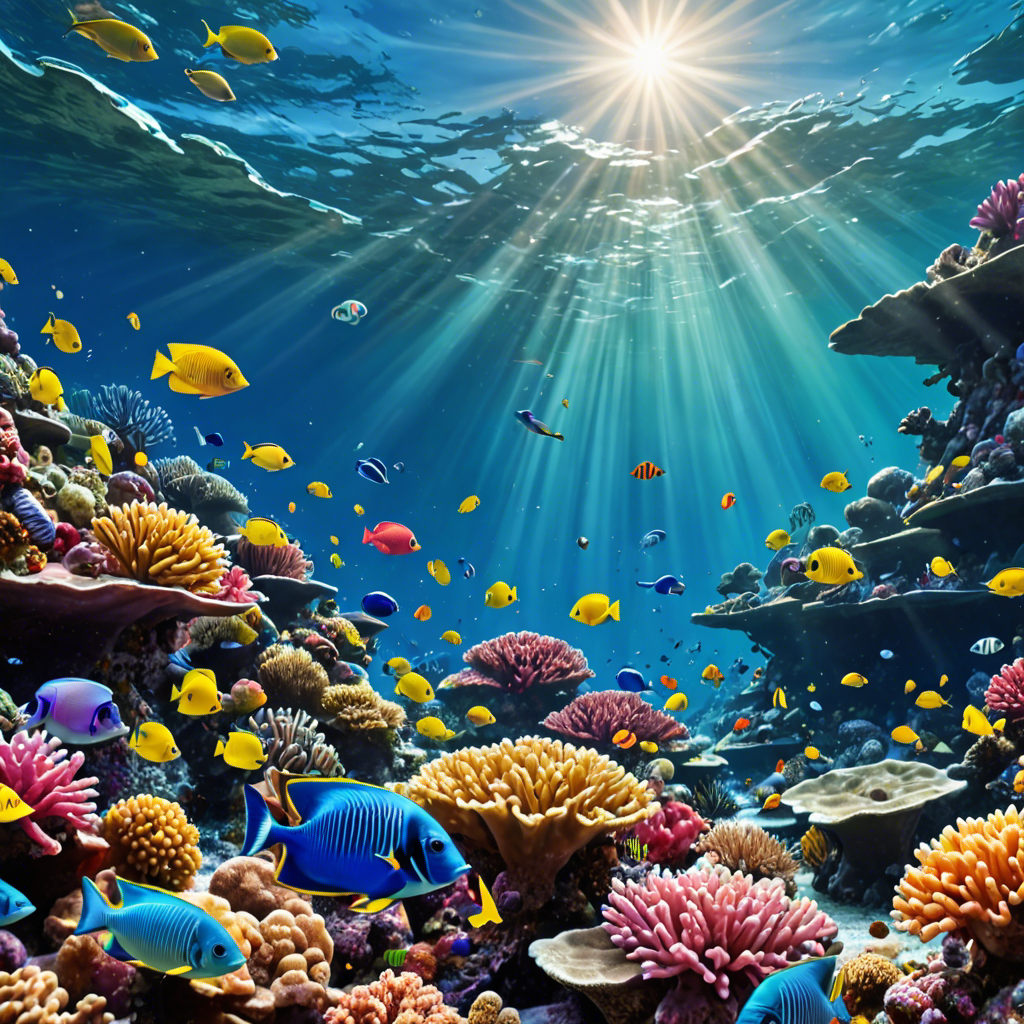 an underwater coral reef teeming with colorful fish, sunlight rays, vivid colors, detailed — image 1