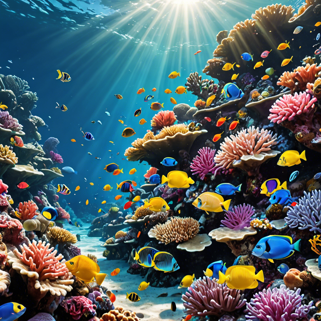 an underwater coral reef teeming with colorful fish, sunlight rays, vivid colors, detailed — image 2