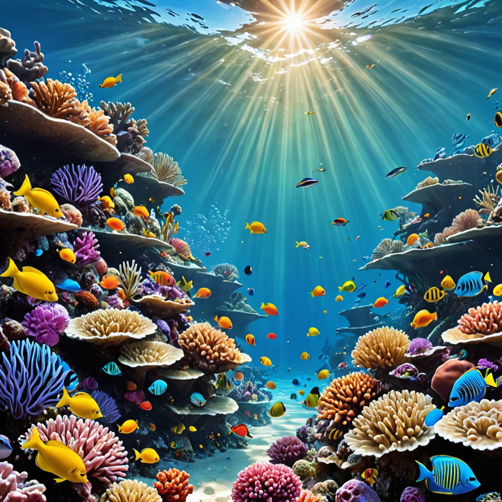 an underwater coral reef teeming with colorful fish, sunlight rays, vivid colors, detailed — image 5