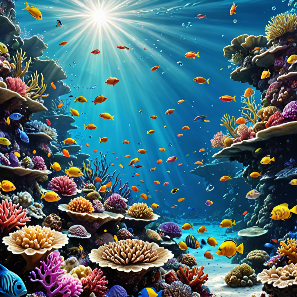 an underwater coral reef teeming with colorful fish, sunlight rays, vivid colors, detailed — image 6