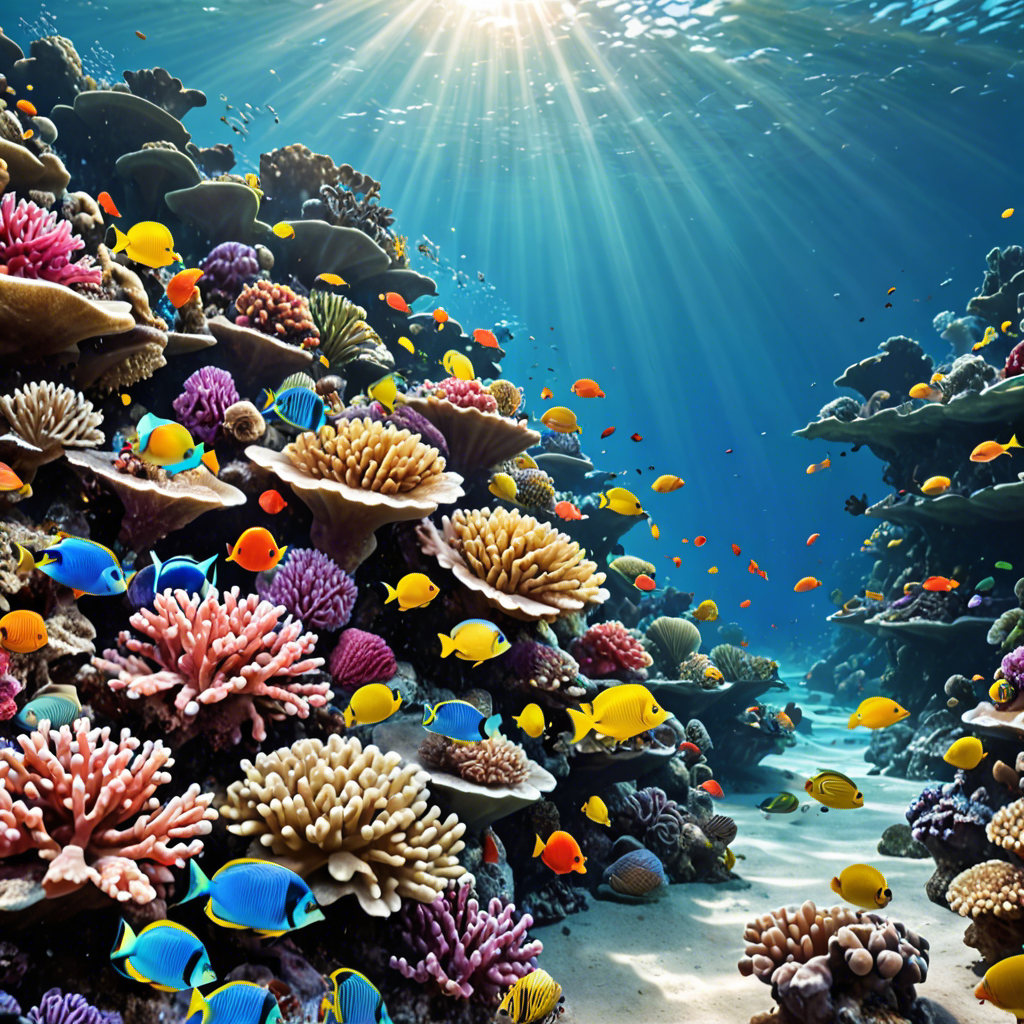 an underwater coral reef teeming with colorful fish, sunlight rays, vivid colors, detailed — image 7