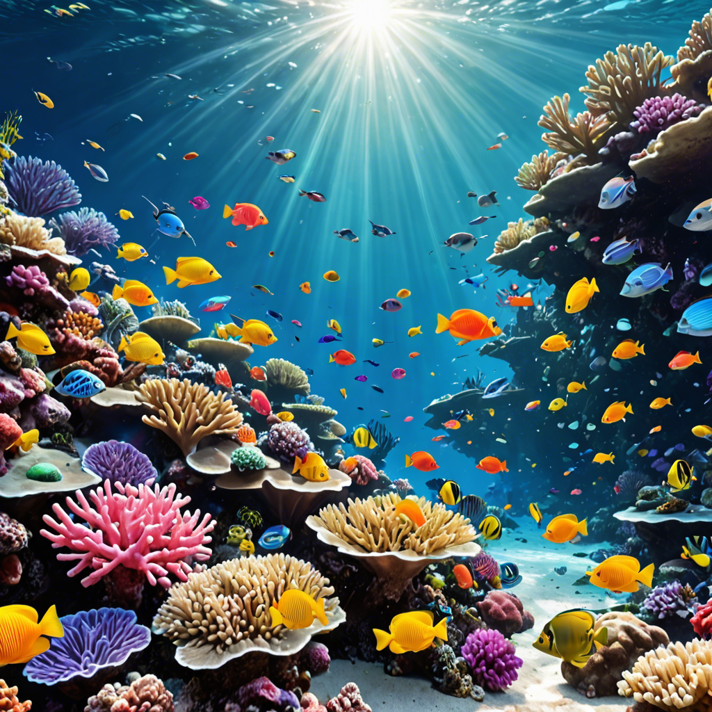 an underwater coral reef teeming with colorful fish, sunlight rays, vivid colors, detailed — image 9