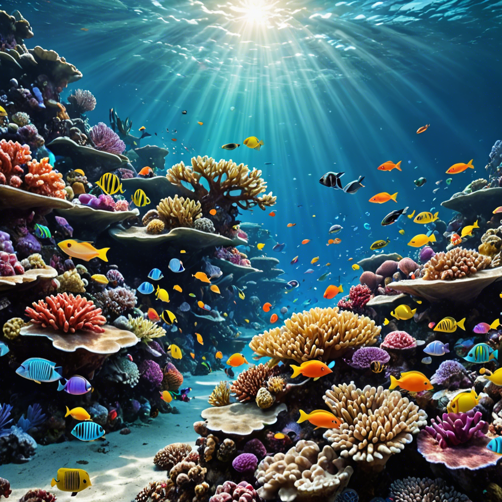 an underwater coral reef teeming with colorful fish, sunlight rays, vivid colors, detailed — image 10