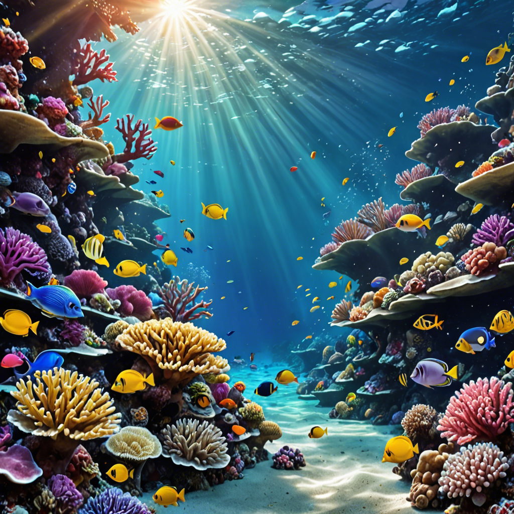 an underwater coral reef teeming with colorful fish, sunlight rays, vivid colors, detailed — image 11