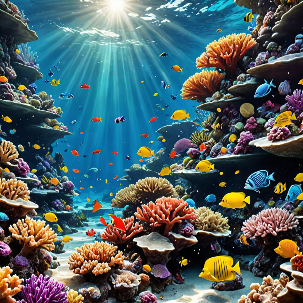 an underwater coral reef teeming with colorful fish, sunlight rays, vivid colors, detailed — image 12
