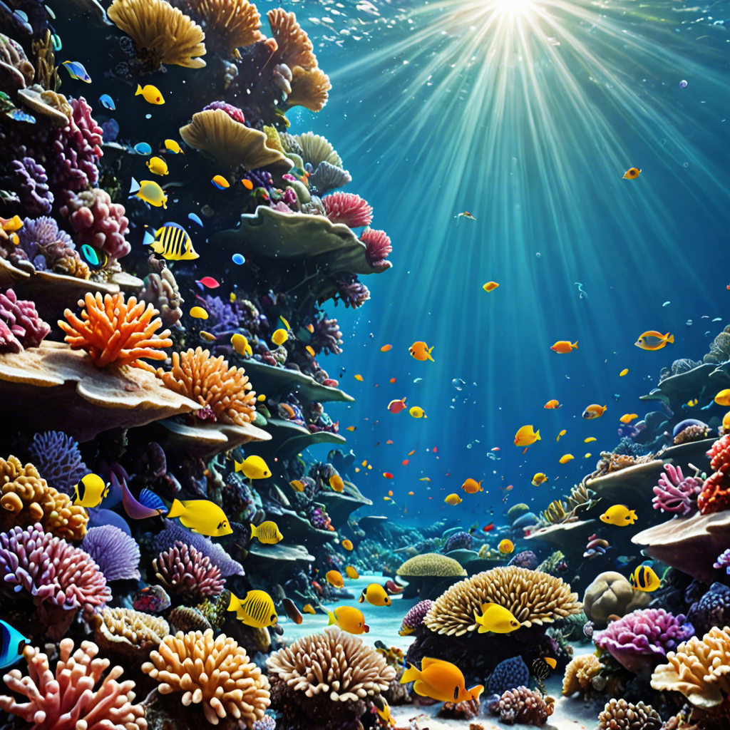 an underwater coral reef teeming with colorful fish, sunlight rays, vivid colors, detailed — image 13
