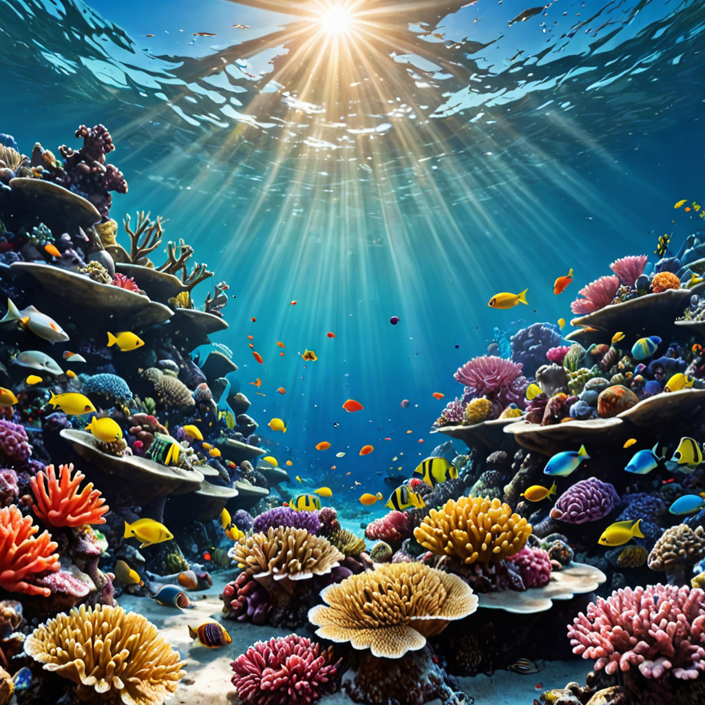 an underwater coral reef teeming with colorful fish, sunlight rays, vivid colors, detailed — image 15