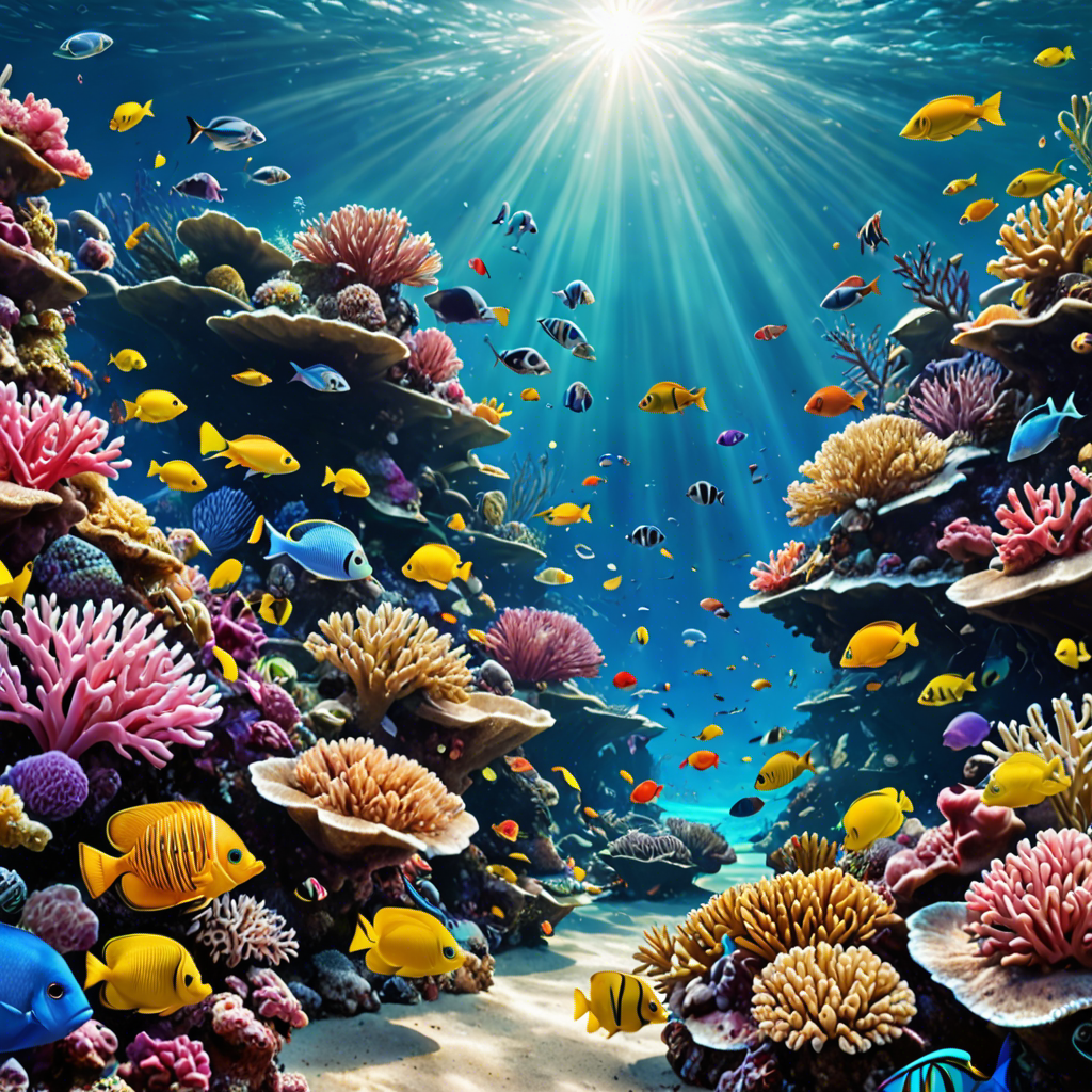 an underwater coral reef teeming with colorful fish, sunlight rays, vivid colors, detailed — image 16