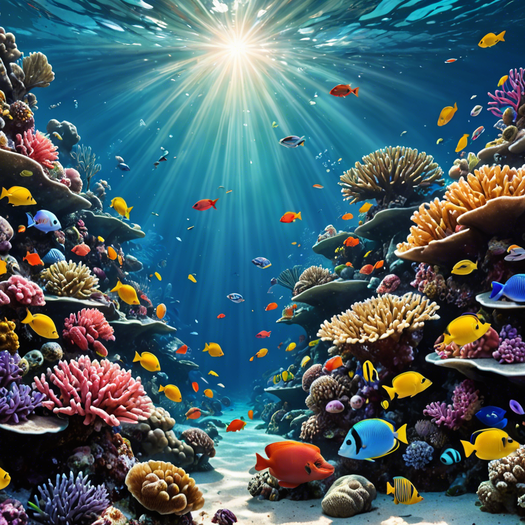 an underwater coral reef teeming with colorful fish, sunlight rays, vivid colors, detailed — image 17