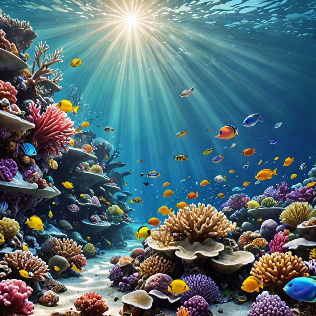 an underwater coral reef teeming with colorful fish, sunlight rays, vivid colors, detailed — image 18