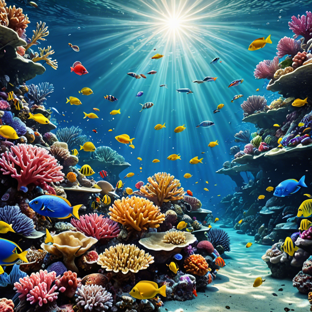 an underwater coral reef teeming with colorful fish, sunlight rays, vivid colors, detailed — image 19