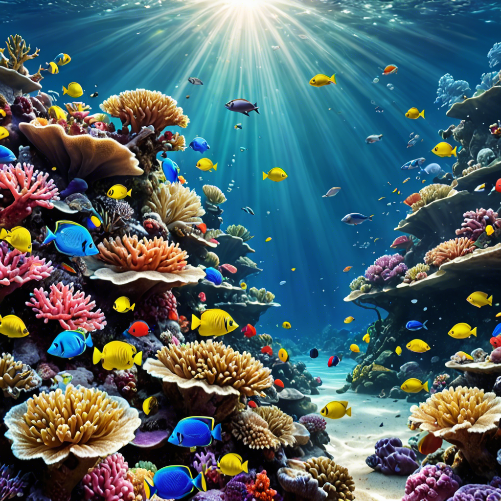 an underwater coral reef teeming with colorful fish, sunlight rays, vivid colors, detailed — image 20